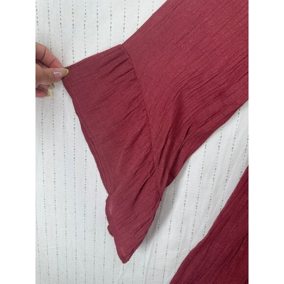 Entro Mini Dress S Brick Red Crochet Trim Boho Ruffled Babydoll Hippie Festival - Picture 3 of 11